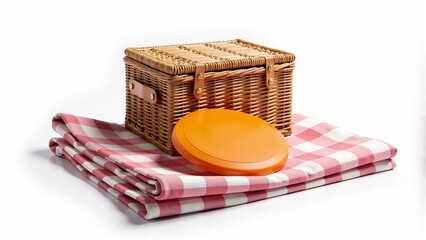 Classic Picnic Basket with Checkered Blanket and Frisbee