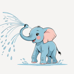 Cartoon elephant spraying water from its trunk