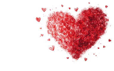 Collection of red ink doodled hearts in various styles offering a whimsical and expressive design element isolated on transparent background PNG