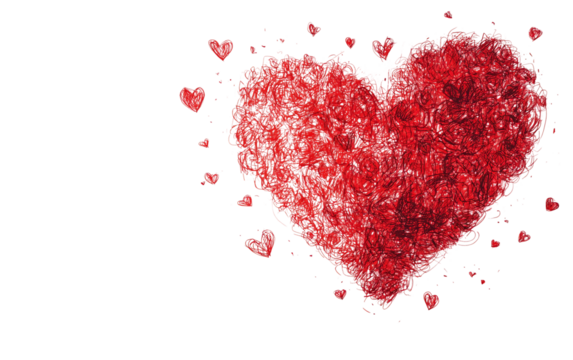 Collection of red ink doodled hearts in various styles offering a whimsical and expressive design element isolated on transparent background PNG - Powered by Adobe