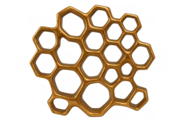 Golden honeycomb pattern revealing geometric symmetry, translucent backdrop showcasing intricate lattice design reflecting architectural precision