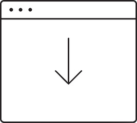Simple Browser Window Outline with Download Arrow Representing Downloading Installation or Data Transfer Processes minimalist