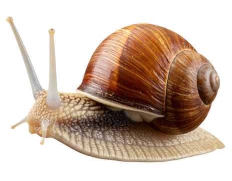 Snail with Spiral Shell Crawling, isolated PNG with clear shadow