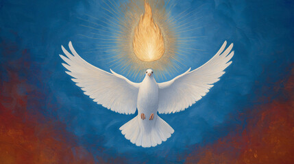 Dove of peace on blue background  and funeral sign