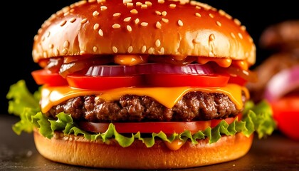 Gourmet Cheeseburger With Fresh Ingredients on a Toasted Bun