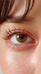 Obraz premium Macro Beauty Shot of Eye Featuring Shimmery Aegyo-Sal and Soft Brown Eyeshadow