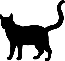 Black cat silhouette illustration, a sleek feline design on a white background, perfect for pet and animal-themed art
