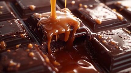 Caramel Pouring Over Chocolate Bar