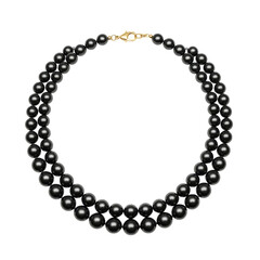 Obraz premium Elegant black pearl necklace displayed on a neutral background, showcasing its intricate design and shine