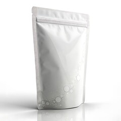 Blank white stand up pouch with zipper and bubble pattern on white background