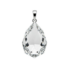 Elegant crystal pendant hanging against a plain background, showcasing its brilliant facets and shine