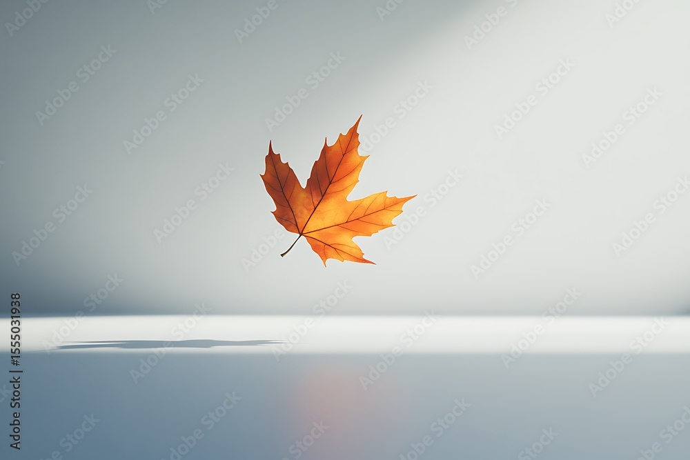 Fototapete floating maple leaf against a minimalist backdrop for autumnal elegance and simplicity