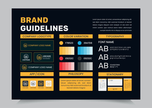 Brand Guidelines Poster Layout Set, Simple style and modern Brand Guidelines, Brand identity Template.