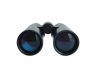 Sleek binoculars rest against a dark backdrop, offering a clear view to distant horizons, ideal for travel, exploration or recreation, transparent background