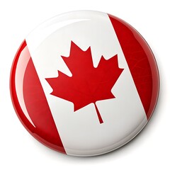 Glossy round button with the canadian flag national symbol maple leaf