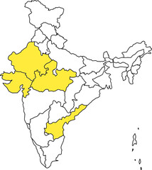 MAP OF INDIA HIGHLIGHTING THE SOLAR ENERGY BELT REGIONS
