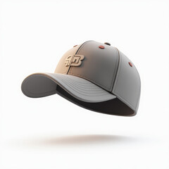 3D Baseball Cap with Curved Brim and Front Logo Floating Isolated on White Background