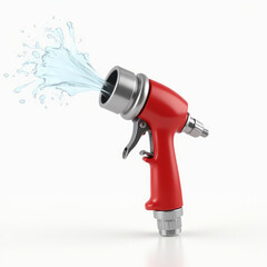3D Fire Hose Nozzle with Red Handle Spraying Water