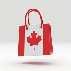 3D Shopping Bag Emoji with Canadian Flag Floating on Snow