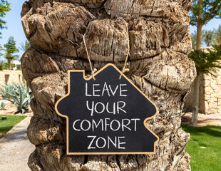 Leave your comfort zone symbol. Concept words Leave your comfort zone on beautiful black...