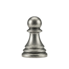 Metallic chess pawn isolated on white background, symbolizing strategy and competition