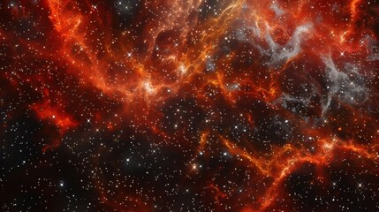 Fototapeta premium Fiery Red Nebula Space Background with Sparkling Stars