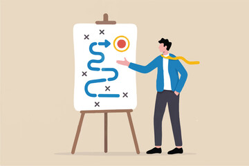 Man presenting a strategy plan on a whiteboard isolated on transparent background