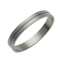 A sleek, modern silver ring with black accents, showcased against a clean white background