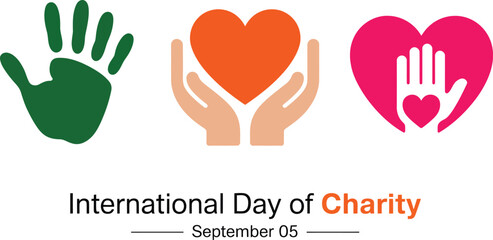International Day of Charity design with hand prints and hearts in vector format for social media and print