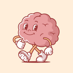 Vector illustration of a happy brain character retro vintage cartoon mascot