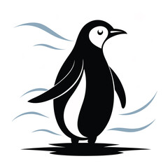 Fototapeta premium Black Penguin Silhouette Windy Day Minimalist Arctic Animal Graphic Design white