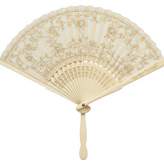 Elegant decorative hand fan with intricate floral design, set against a soft background, ideal for cultural events