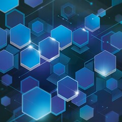 Futuristic hexagonal grid with glowing blue elements, digital tech background