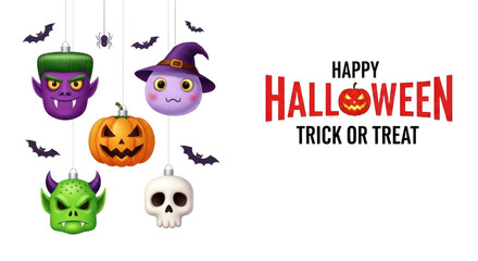 Fototapeta premium Happy halloween hanging decorations isolated on transparent background