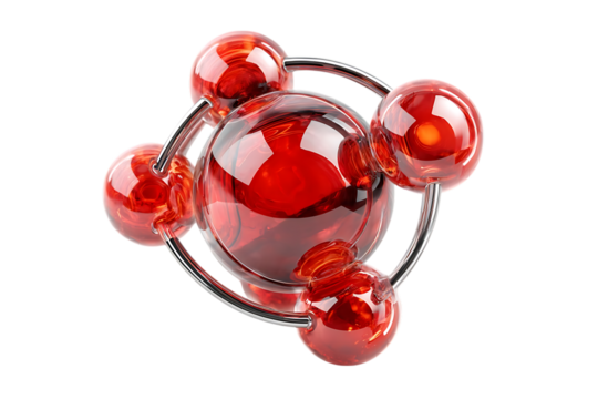 Abstract red atom model. Science, technology, research concept.