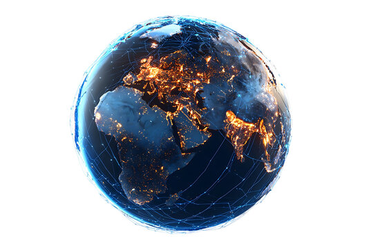 Earth at night, glowing cities, global network