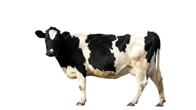 Isolated Black and White Dairy Cow Standing Calmly on a Pure White Backdrop