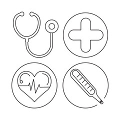 Health checkup icons hand drawn set cute coloring page for kids 