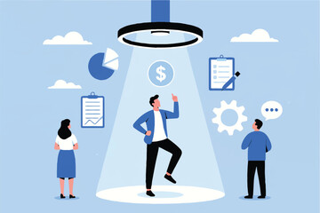 Business meeting with financial charts and people isolated on transparent background