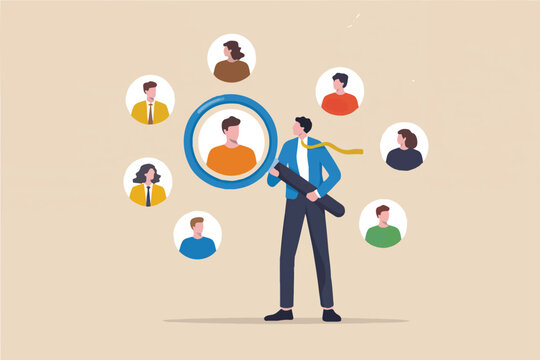 Flat cartoon vector illustration of a man with a magnifying glass over a person s profile isolated on transparent background