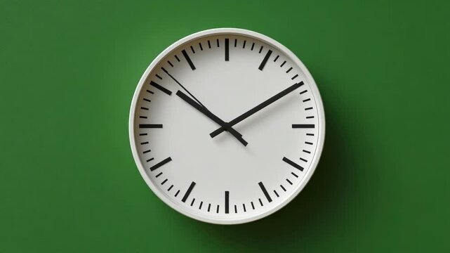 White clock face on a green background