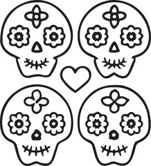 Fototapeta premium Sugar Skull Vector Art in Black and White Featuring Dia de los Muertos Design with Floral Details