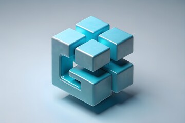 Fototapeta premium Abstract geometric composition of blue metallic cubes with rounded edges