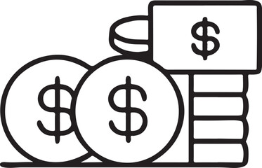 Black Dollar Sign Icon in Simple Line Style for Currency Transactions Investment and Budgeting