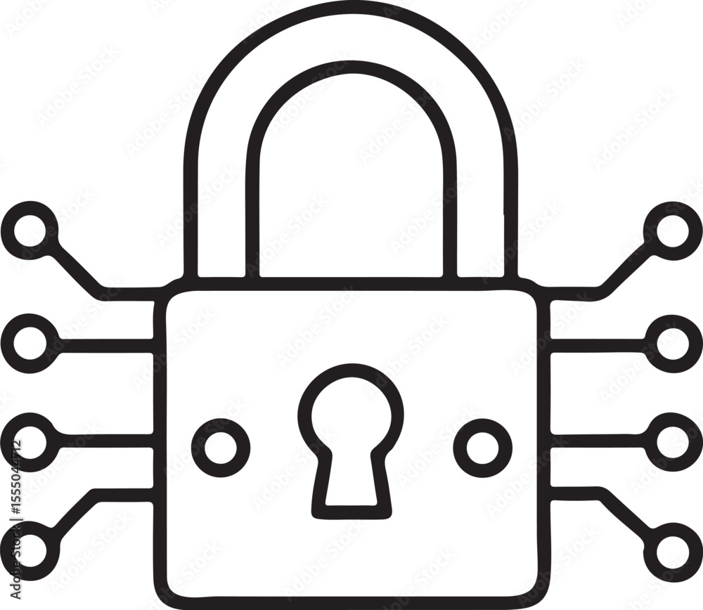 Poster padlock icon in flat black minimal style representing data security password privacy and protection