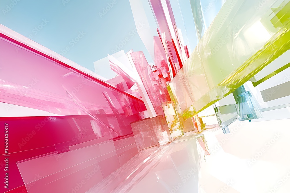 Fototapete abstract multicolored glass architecture design with geometric shapes and reflections, modern art