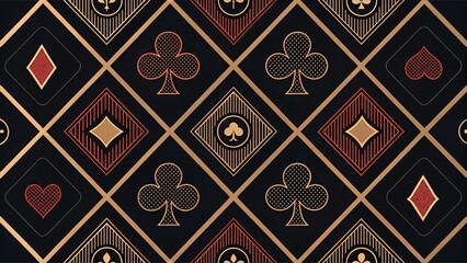 Seamless luxury casino pattern with card suits on black background