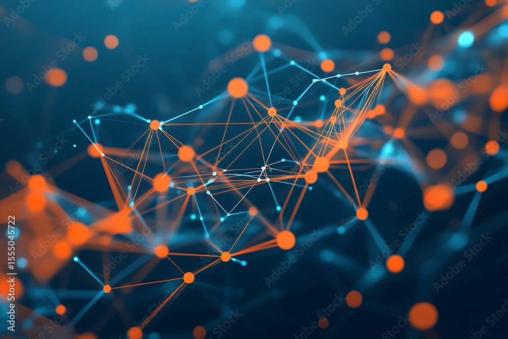 Aufkleber abstract network connection structure with blue and orange dots for science and technology
