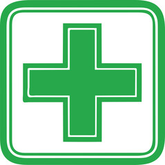 Medical Cross Symbol in Green with Minimalist Line Style for Health Emergency and Pharmacy Use