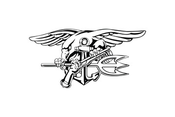 Military Special Forces Emblem – Eagle, Anchor, Trident and Rifle Badge Illustration